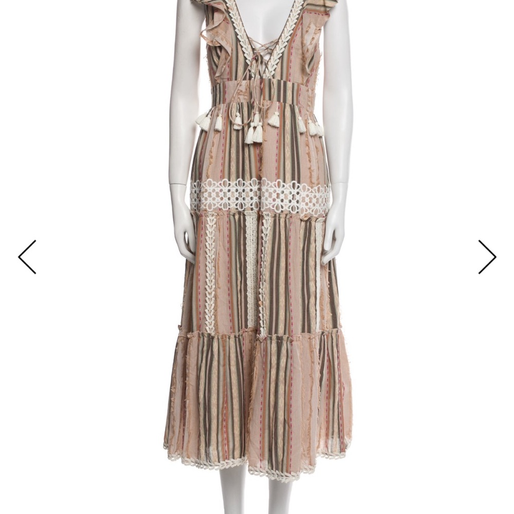 HEMANT & NANDITA Striped Midi Dress in Pink and Cream